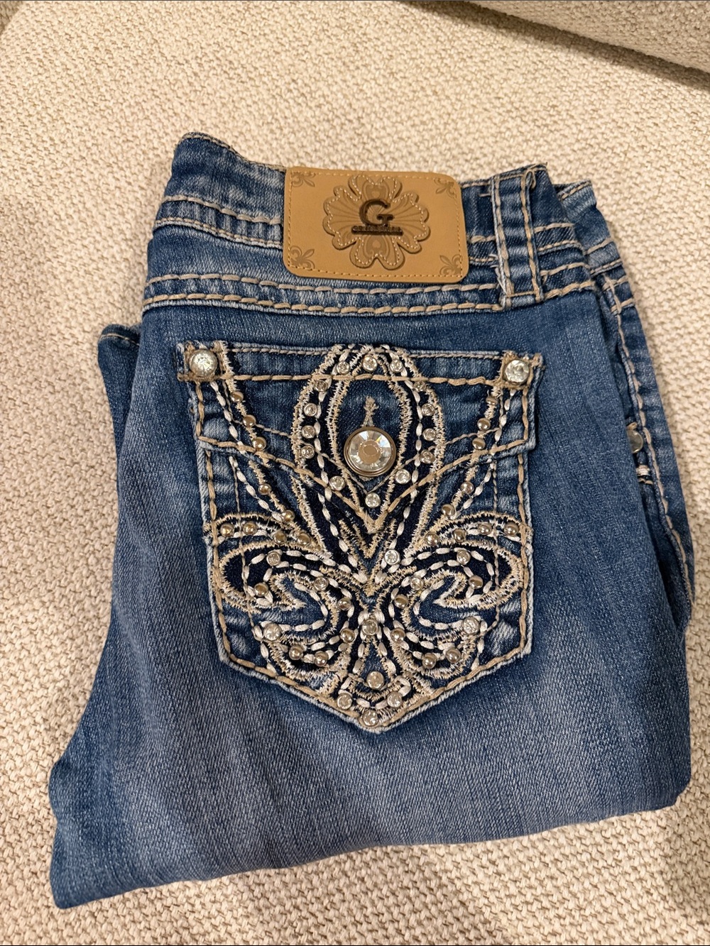 grace in LA - Women's Embellished Blue Denim Jeans